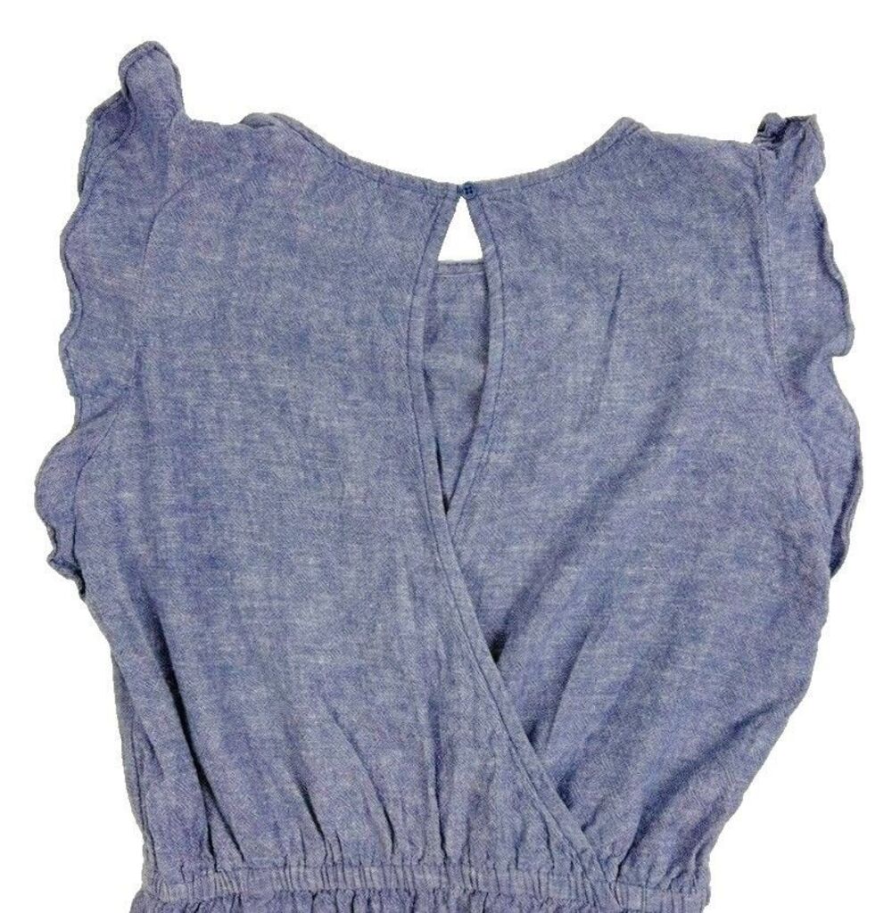 Linen Blend Chambray Jumpsuit Ruffle Sleeve Keyhole Back Wide Leg XS - Picture 5 of 16